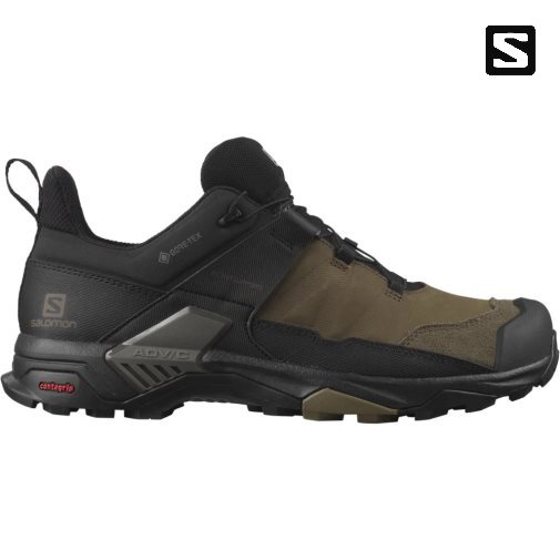 Black / Olive Salomon X Ultra 4 Leather GTX Men's Hiking Shoes | PH 54370O